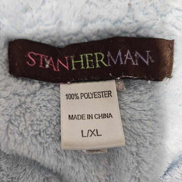 Stan Herman Robe Womens L/XL Light Blue Plush Fleece Belted Shawl Collar Pockets - Picture 11 of 12
